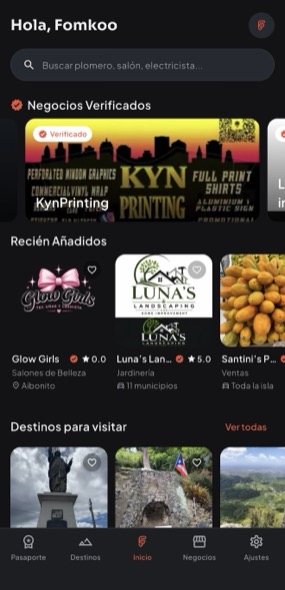 Pantalla de inicio de Fomkoo
